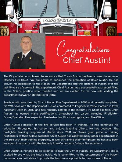 Congratulations to Travis Austin on his promotion to Fire Chief!