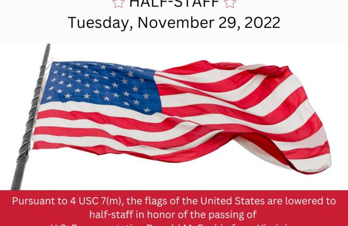 U.S. Flag Notice: Half-Staff November 29, 2022